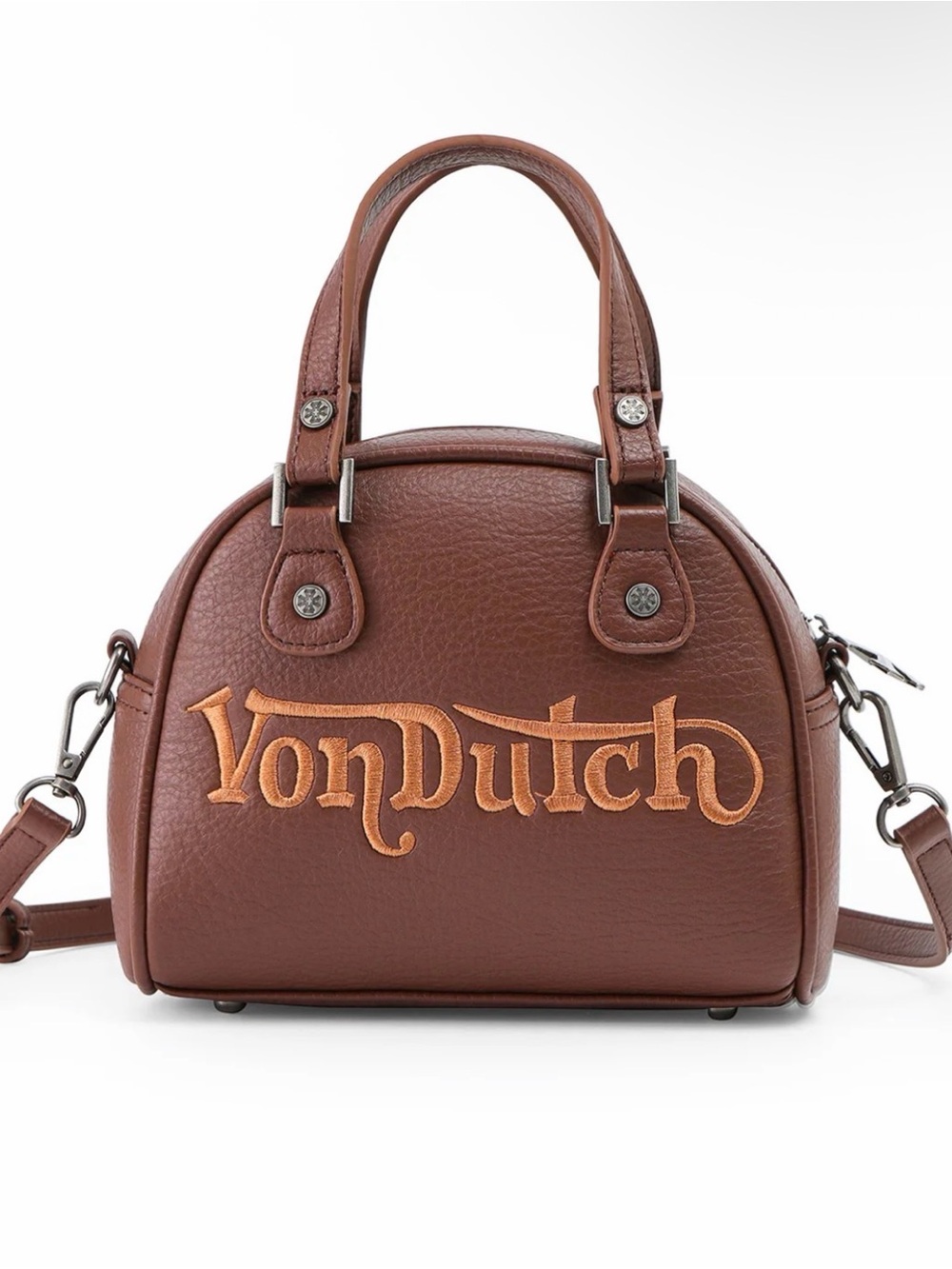 Von Dutch Chopper Cross Brown Crossbody Bowling Bag with Logo- NEW!
